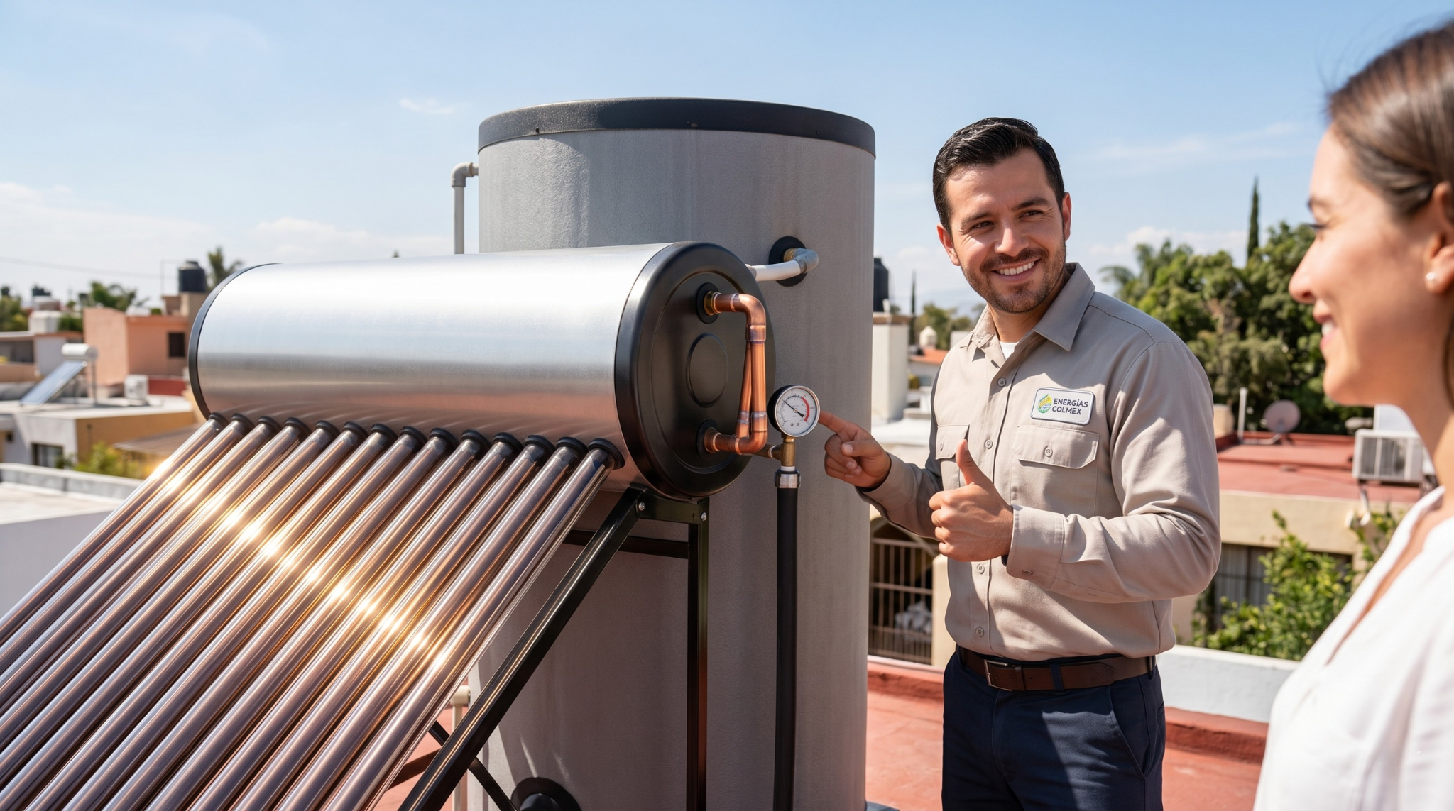 Instalación de un calentador solar de alta presión por Energías Colmex