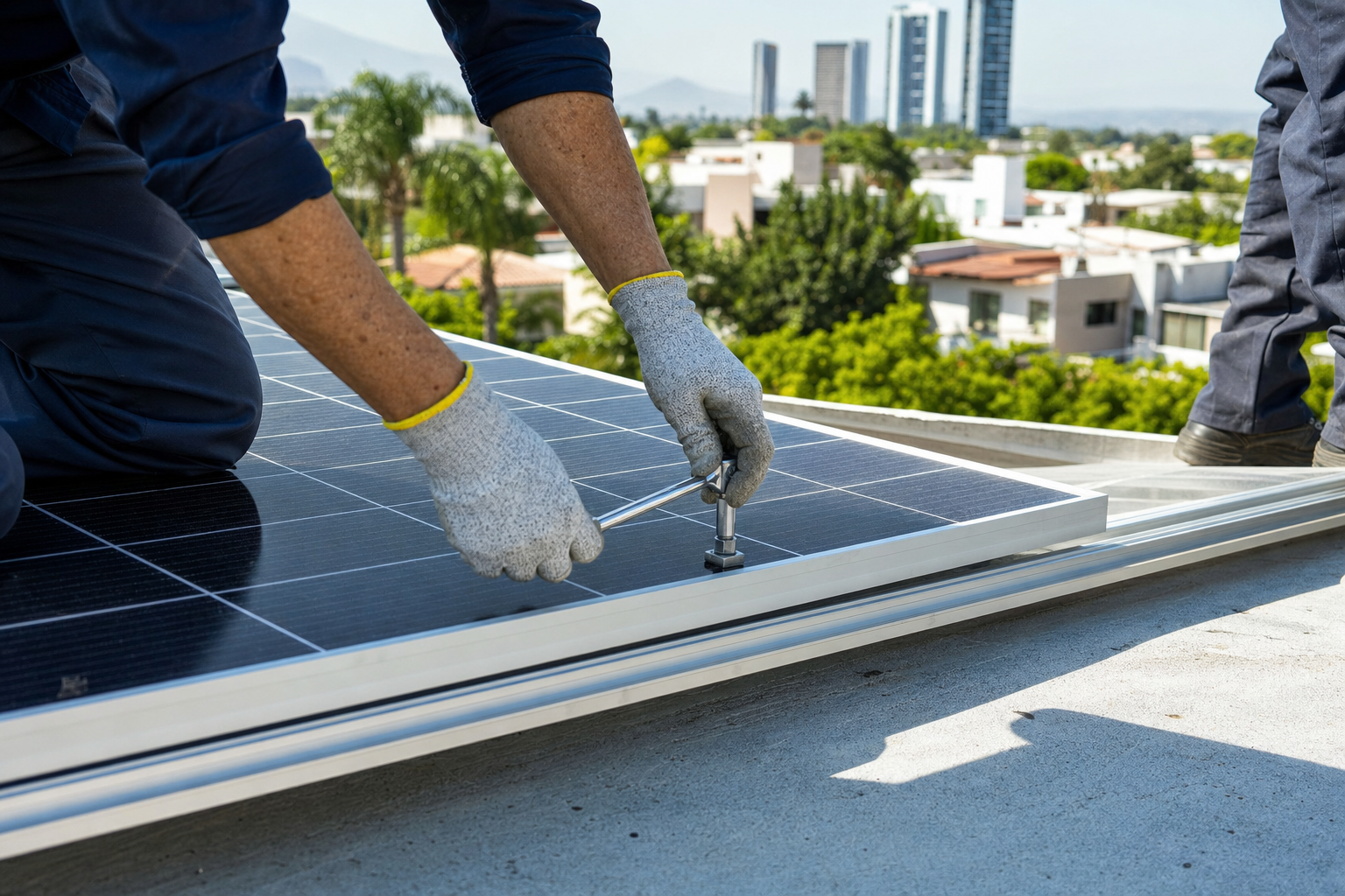 Instalación profesional de paneles solares en azotea Guadalajara Energías Colmex