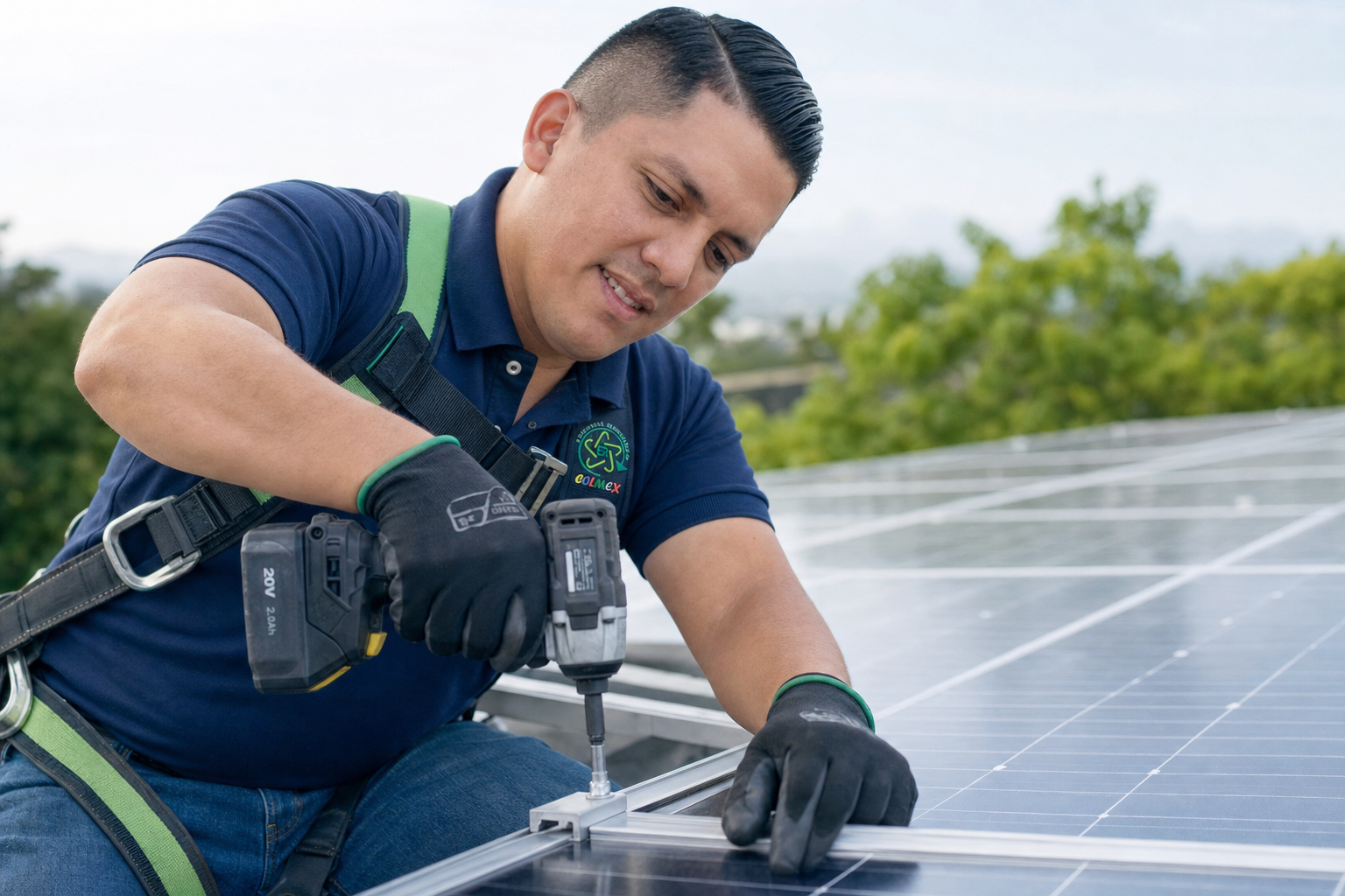 Instalador Colmex atornillando paneles en Guadalajara