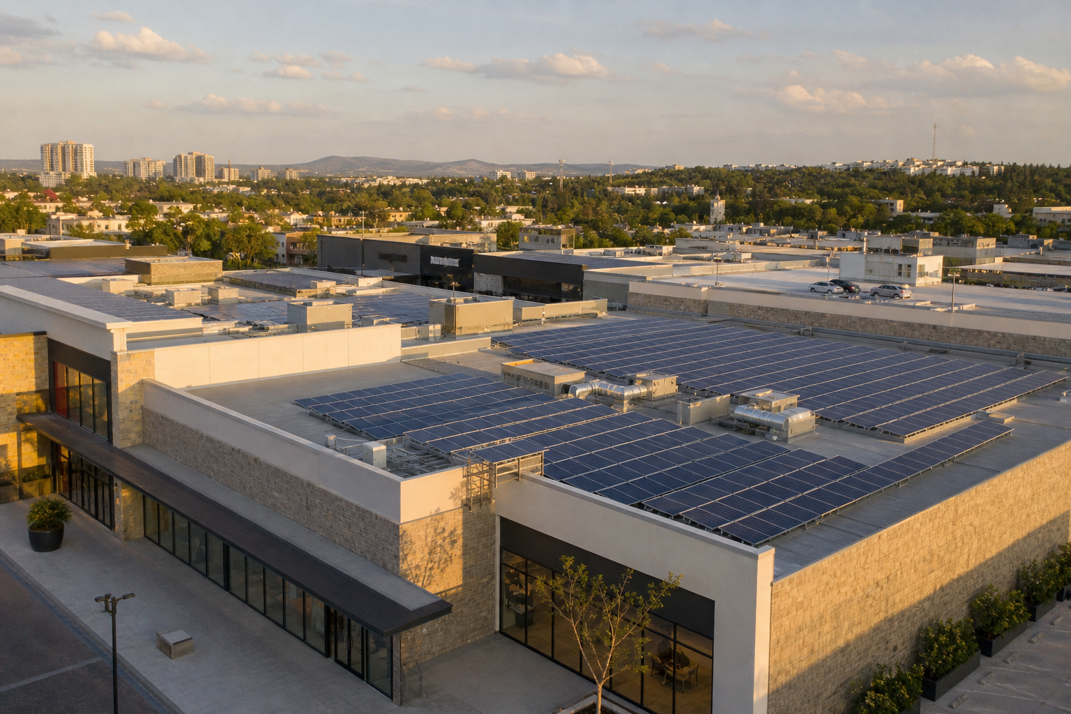 Techo comercial con paneles solares