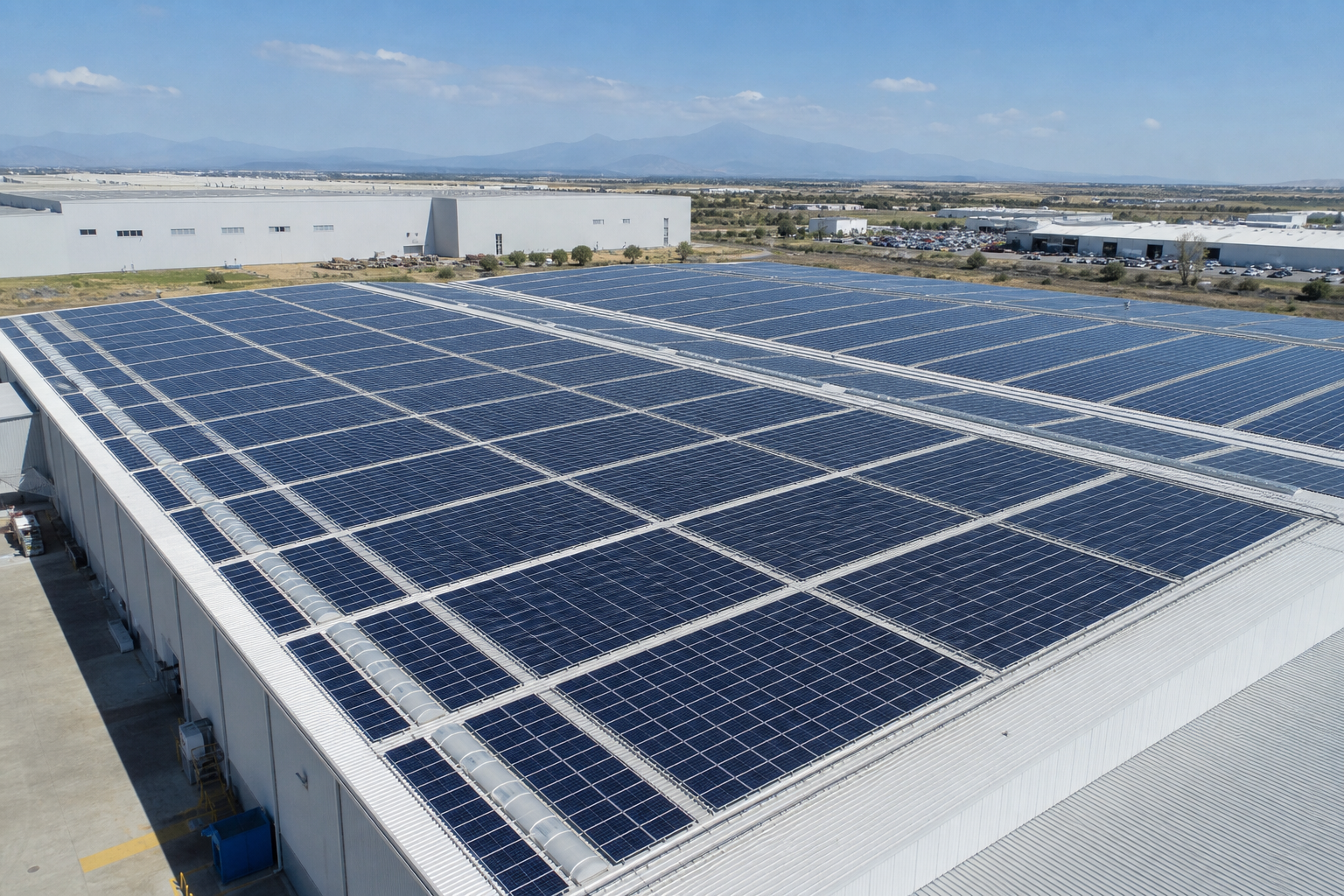 Cubierta industrial con array solar