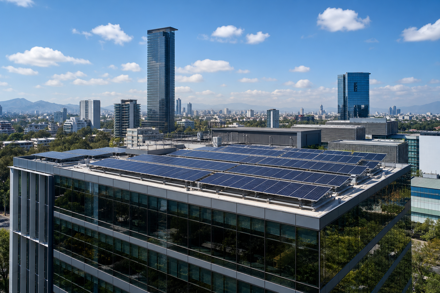 Instalador Colmex subiendo panel en techo corporativo
